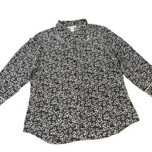 Vintage Anna And Frank Floral Print Blouse Size Large Black White 100% Silk vtg